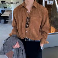 MAYCHEER เสื้อเชิ้ตผ้าลูกฟูกสำหรับผู้ชาย,เสื้อแขนยาวทางการสำหรับวัยรุ่นใหม่ฤดูใบไม้ผลิและฤดูใบไม้ร่วง