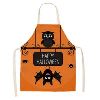 Pumpkin Castle Print Halloween Linen Apron Linen Sleeveless Bib Home Decor Party Adult Kids Painting Antifouling Coverall Aprons