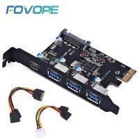 USB การ์ด PCI Express Type C + 3พอร์ต USB 3 PCIe อะแดปเตอร์ X1 USB3.0การ์ดขยายตัวชิป FL1100สำหรับเดสก์ท็อปวินโดวส์แม็ควัวเครือข่าย USB ตัวแปลงเครือข่าย USB