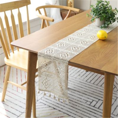 Cotton Crochet Lace Table Runner with Tassel Vintage Beige Home Decor Tablecloth for Wedding Party Chemin De Table