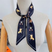 【YF】 New Design Silk Scarf Women Luxury Horse Print Fashion Hairband Hair Tie Accessory Bag Neckerchief Foulard Womens Headscarf