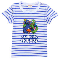 Rainbow Friends Ro Bloxs เสื้อยืดแขนสั้นลายทาง,0000แฟชั่นลำลองสำหรับเด็กผู้ชายและเด็กผู้หญิง