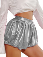 Plus Size Shiny Metallic Shorts Ladies Club Party Dancing Costume Summer Fashion Short Pants Casual Elastic Waist Bloomers