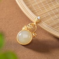 【cw】 Original Sterling Gold Plated Hotian Pendant Antique Chinese Hollow Pattern Gourd Female ！