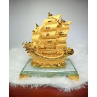 hot sale ✪เรือสำเภา หัวมังกร เรือมังกร ทรายทองทองเงาขาว สูง 5.5 นิ้ว เรซิ่น การค้าขายรุ่งเรือง เสริมการค้า ของมงคลเสริมฮวงจุ้ย✸