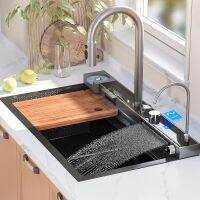 Smart Kitchen Sink Waterfall Stainless Steel Large Single Bowl Honeycomb Black Wash Basin Multifunctional Modern Dishwasher