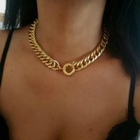 Stainless Steel Punk Miami Cuban Choker Necklace Girl Tarnish Free Hip Hop Big Chunky Aluminum Gold Color Thick Chain Necklace Fashion Chain Necklaces