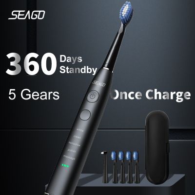 Seago USB แปรงสีฟันไฟฟ้าโซนิคแบบชาร์จไฟได้แบตเตอรี่อายุการใช้งานยาวนาน360วันพร้อม SG-575ของขวัญ4หัวเปลี่ยน