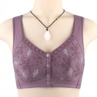 Printed soft cotton cup new front buckle for middle-aged and elderly people, large size bra for women, without steel ring, wide shoulder vest style underwear ES4R