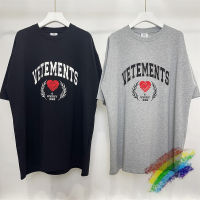 Vetements หูข้าวสาลี Handshake หัวใจเย็บปักถักร้อยเสื้อยืดผู้ชายผู้หญิง1:1คุณภาพสูงขนาดใหญ่ Vintage VTM T เสื้อ Tees