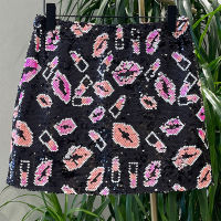 H80&amp;S90 New Women Amazing y And Club Sequin Beading Classic Lips Skirt Slim Mini Skirt Vintage Female Geometric A-Line Skirts