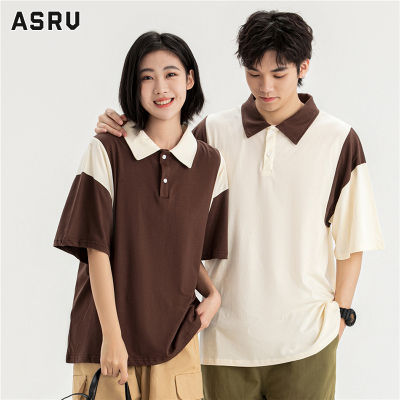 ASRV เสื้อโปโลผู้ชาย Polo เสื้อคอปกผูชาย เสื้อกีฬาคอปก เสื้อยืดคอปก เสื้อโปโลมีปกสีหลวมของผู้ชายเสื้อแขนสั้นไหล่แขนครึ่งเสื้อยืดผ้าฝ้าย