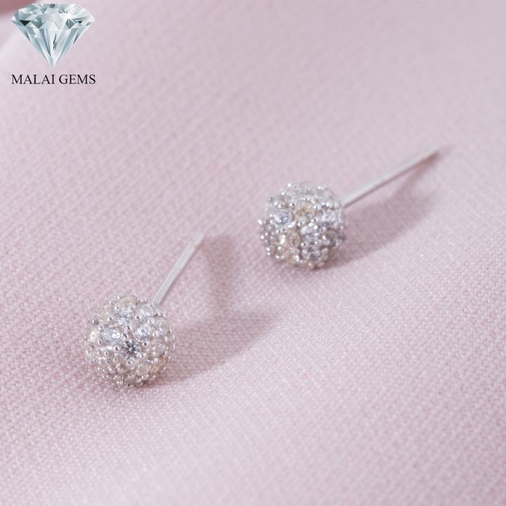 malai-gems-ต่างหูเพชร-ต่างหูเพชรทรงกลม-เงินแท้-silver-925-เพชรสวิส-cz-เคลือบทองคำขาว-รุ่น-225-e7539-แถมกล่อง