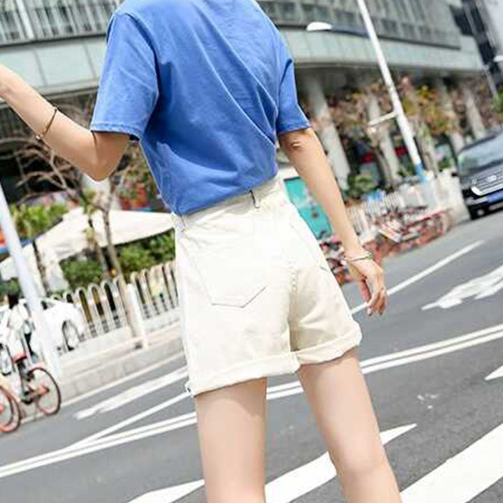 กางเกงยีนส์-celana-pendek-denim-สำหรับผู้หญิงเสื้อผ้าแฟชั่นผู้หญิงขากว้างทรงหลวมขาสั้นเสื้อชายทะเลฤดูร้อน