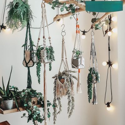 [Like Activities]ตะกร้าแขวนกระถางดอกไม้ตะกร้าผ้าฝ้ายทอมือ Macrame แขวนผนัง Boho บ้านระเบียงตกแต่ง