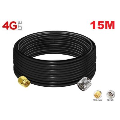 RG58 Low loss 15 เมตร Extension Antenna Cable PR SMA Male to N Type Male 50Ohm Coax Cable 15 Meter