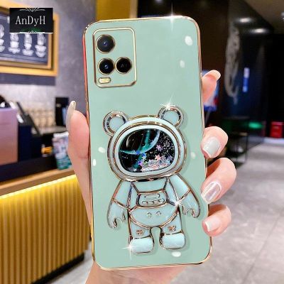 AnDyH Phone Case Vivo S10/S10 Pro 6DStraight Edge Plating+Quicksand Astronauts who take you to explore space Bracket Soft Luxury High Quality New Protection Design