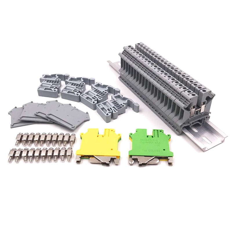 Padyrytu DIN Rail Terminal Blocks Kit Terminal+Ground Blocks+Aluminum Rail+End Brackets+End Covers+Jumpers Kits 