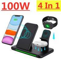 ZZOOI 100W 4 In 1 Fast Wireless Charger Stand For iPhone 14 13 12 11 Apple Watch iWatch 8 7 Airpods Pro Wireless Charging Dock Station