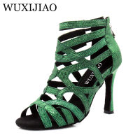 WUXIJIAO ใหม่รองเท้าเต้นรำละตินสีเขียวสีชมพูทอง G Litter ผ้า S ALSA รองเท้าเต้นรำผู้หญิงรองเท้าเต้นรำบอลรูมคิวบารองเท้าเต้นรำ