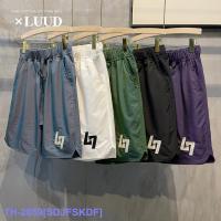 Top LUUD Thin Section Cold Feeling Laser Straight Pants Mens Trendy Handsome Sports Five-Point Pants Drawstring Casual Shorts YY ☁