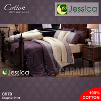 JESSICA ชุดผ้าปูที่นอน Cotton 100% พิมพ์ลาย Graphic C979 สีม่วง #เจสสิกา ชุดเครื่องนอน 6ฟุต ผ้าปู ผ้าปูที่นอน ผ้าปูเตียง ผ้านวม กราฟฟิก