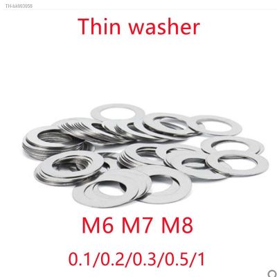 ☼▩ 50pcs/lot M6 M7 M8 Stainless steel Flat Washer Ultrathin gasket Ultra-thin shim Thickness 0.1mm 0.2mm 0.3mm 0.5mm 1mm