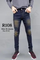 PANTSDEARTกางเกงยีนส์ชายทรงSlim-fit ผ้ายืด รุ่นR108 สีเข้มฟอกสนิม SIZE 28-42 (มีเก็บเงินปลายทาง)