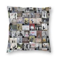 (All stock) Luxury Banksy Street Graffiti Throwing Pillow Home Decoration Custom London Pop art Pillow Case 45X45cm Sofa Pillow Case (Contact the seller to support free customization. Double sided printing design for pillows)