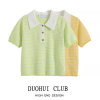 ✿ DUOHUI ไซส์ใหญ่ (SMLXL) เสื้อ polo เสื้อเชิ้ตแขนสั้น สีเขียว สีเหลือง ลายสก๊อต หลวม ใส่สบายๆ น่ารัก แฟชั่น เสื้อยืด ผญสวย ๆ เสิ้อยืดผญ