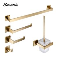 【hot】 Brushed Gold Hardware Set Wall Mount Toilet Paper Roll Holder Rack Robe Hanger Accessories