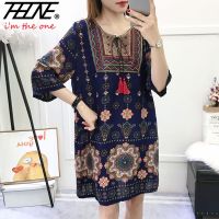 COD DSFGRDGHHHHH THHONE Womens Clothing Women Indian Dress Plus Size Oversize Ready Stock New Summer Female Loose Print Vintage Causal Boho Beach Midi Dresses