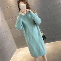 2023 Autumn Winter Womens Long Sleeve Sweater Pullovers Female Knitted Long Dress Ladies Solid Thicken Warm Clothes Female