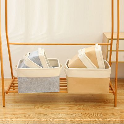 Folding Storage Basket Felt Fabric Storage Boxes Organizer Containers with Handles for Nursery Toys Clothes Magazine
