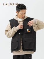 เสื้อกั๊กลำลองผู้ชายสไตล์ญี่ปุ่น 2023 ฤดูใบไม้ร่วงพิมพ์ตัวอักษรหลายกระเป๋าซิปทำงานกลางแจ้งเสื้อกั๊กผู้ชาย