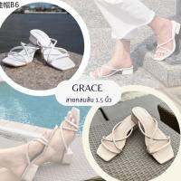 ♞GRACE สายกลม 1.5 นิ้ว ไซส์ 36-42, 43 รองเท้าส้นสูงแฟชั่น คุณภาพดี รองเท้าผู้หญิงใส่สบาย หนังนิ่มไม่บาดเท้า 100♡