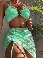 hotx 【cw】 Waisted for Tummy Bottoms Push Up Crop Top Swimsuit 3Piece Bathing Suits