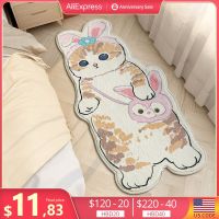 Cartoon Bedside Rug Cat Floor Mat Fluffy Cat Mats Irregular Carpet for Living Room Shaggy Area Rug Thicken Doormat Decor Rug