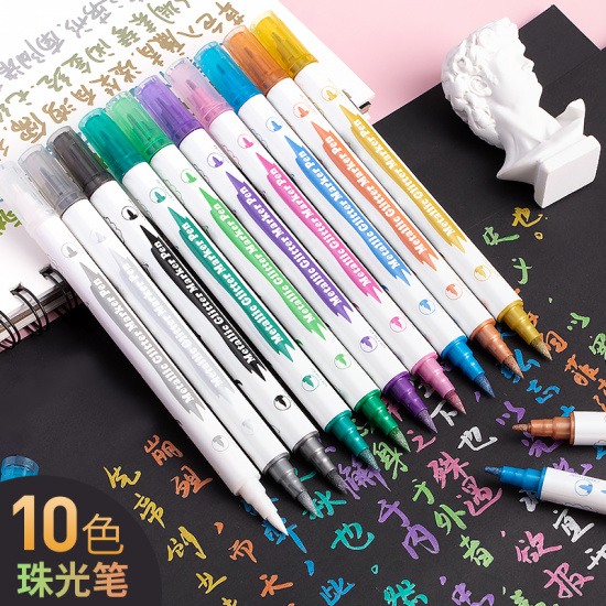 Set 10 cây bút metallic glitter marker pen - 2 đầu - ảnh sản phẩm 1