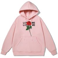 Love Me Red Roses Street Fashion Hoodie Men New Spring Cotton Hoodies Personality Casual Hoody Loose Oversized Couple Sweatshirt Size XS-4XL