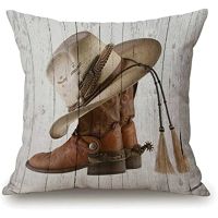 Western Cowboy Boots Throw American Country Farm House Rustic Grey Wooden Decorative Pillow Case Cushion Cover Decor 18x18 Inch