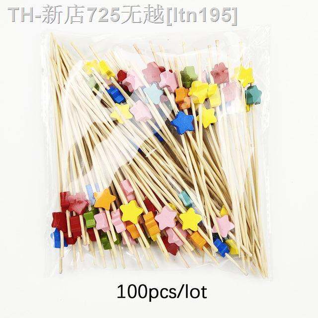 cw-100pcs-disposable-skewers-food-picks-buffet-fruit-fork-dessert-sticks