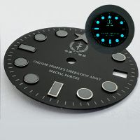 28Mm Black Watch Dial Blue Luminous Sterile Dial With Calendar Window Modified Watch Accessories Dial Faces For Seiko NH35A NH36