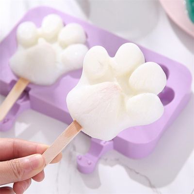 Cute Cartoon Animal Paw Ice Cream Mold Silicone Popsicle Molds Reusable BPA-Free Ice Pop Mold With Lids Sticks Ice Maker Ice Cream Moulds