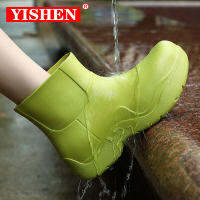 YISHEN รองเท้าบูทหน้าฝนรองเท้าลำลองเดินรองเท้าบูทกันน้ำที่ข้อเท้าพื้นหนา4.5ซม. สำหรับผู้หญิงเทรนด์ใหม่