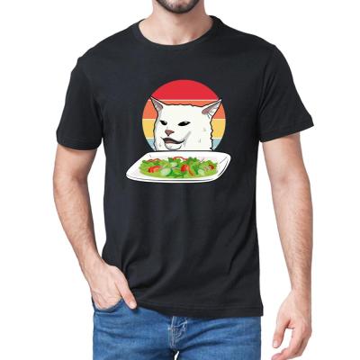 Angry Yelling At Confused Cat At Dinner Table Meme Retro Mens Cotton Tshirt Humor Gift Tshirt 100% Cotton Gildan