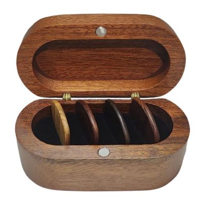 Guitar Pick Holder Set with 4 Wooden Pick,Natural Keepsake Wood Guitar Pick Display Case,Mini Guitar Storage Box