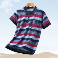 HOT14★2023 Spring/summer Mens Striped Polo Shirt Mens Cal Breathable Street Wear with Pocket Short Sleeve High-End Business Wear