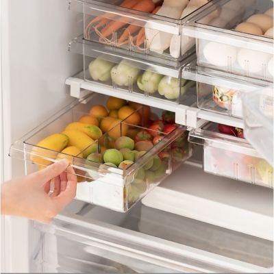 กล่องลิ้นชักเก็บของในตู้เย็น อเนกประสงค์ สีโปร่งใส สําหรับเก็บไข่ ผลไม้ พร้อมส่ง XLN0782