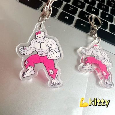 ✾☌▼ Kawaii Hello Kitty Muscle Keychain Pendant Hello Kitty Accessones Backpack Bags Cinnamoroll Things Sanrio Keychain Gifts Girls